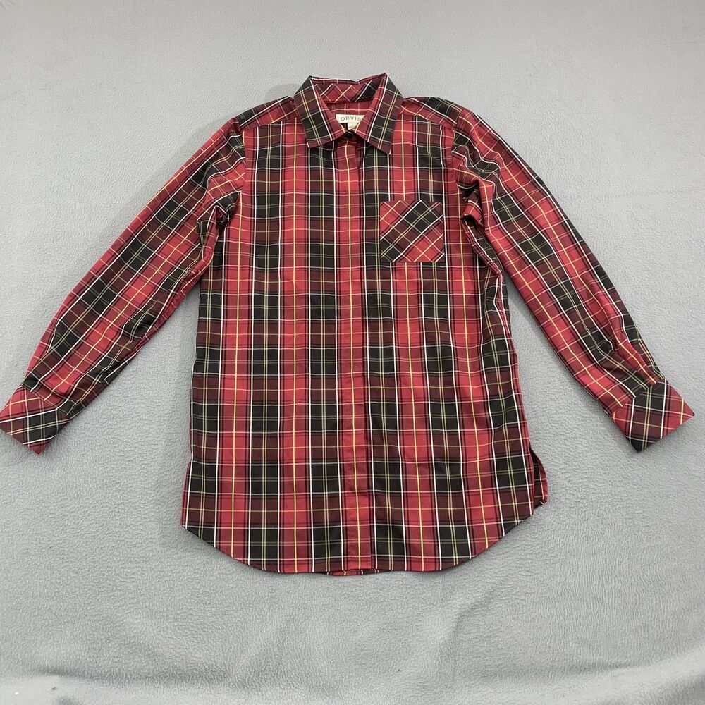 Orvis Shirt Womens 6 Red Black Plaid Long Sleeve Button Up 100% Cotton Pocket